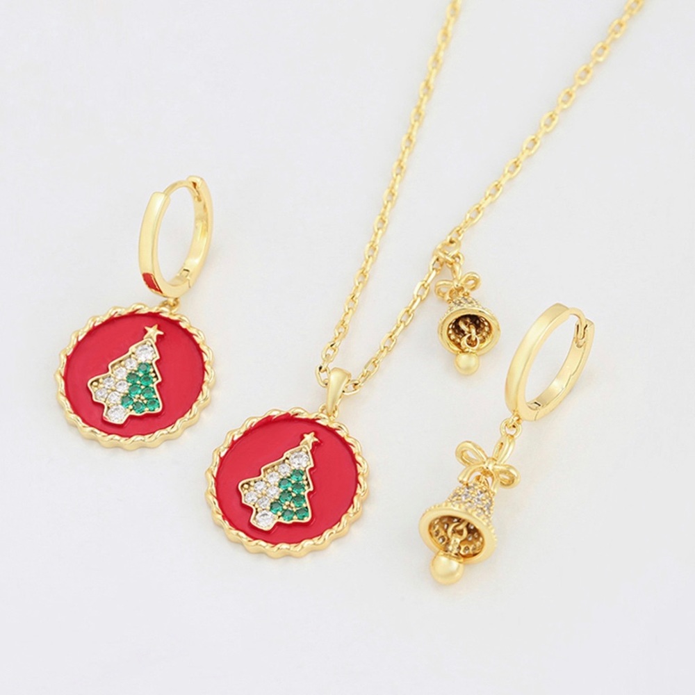 Christmas Tree Necklace and Earrings Set Christmas Bell Luxury Jewelry